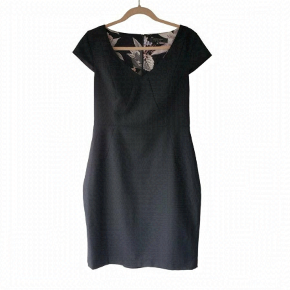 Portmans short sleeve black textured sheath dress with fluted ruffle ski…